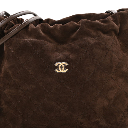 Chanel Suede Quilted Drawstring Clutch With Strap Brown 8 of 11