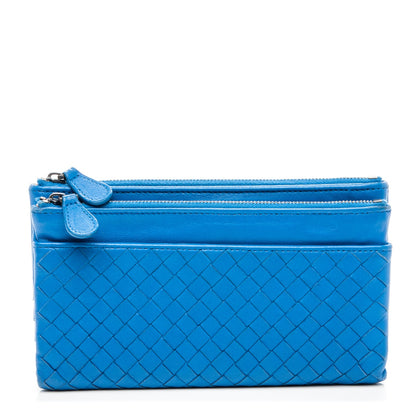 Bottega Veneta Nappa Intrecciato Double Zip Clutch Wallet Blue 1 of 8