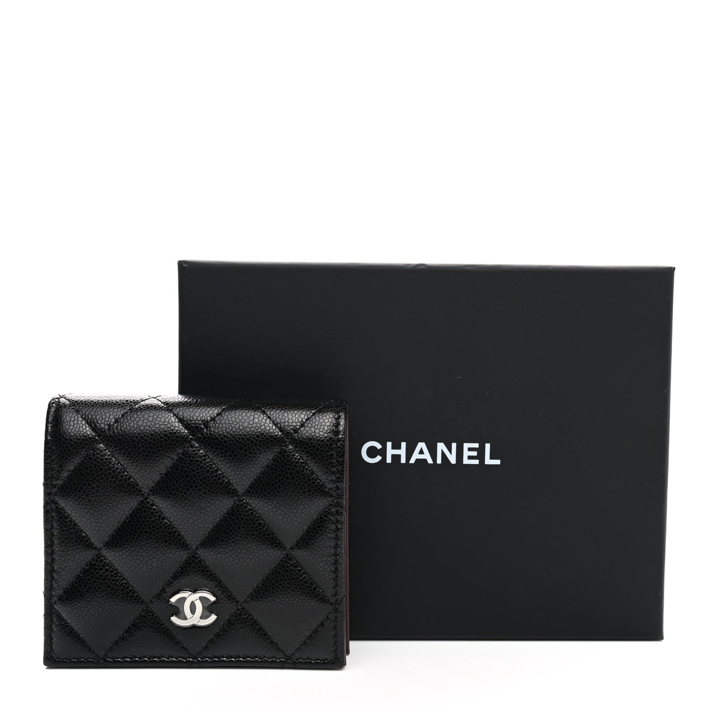 Caviar Quilted Compact Bifold Wallet Black