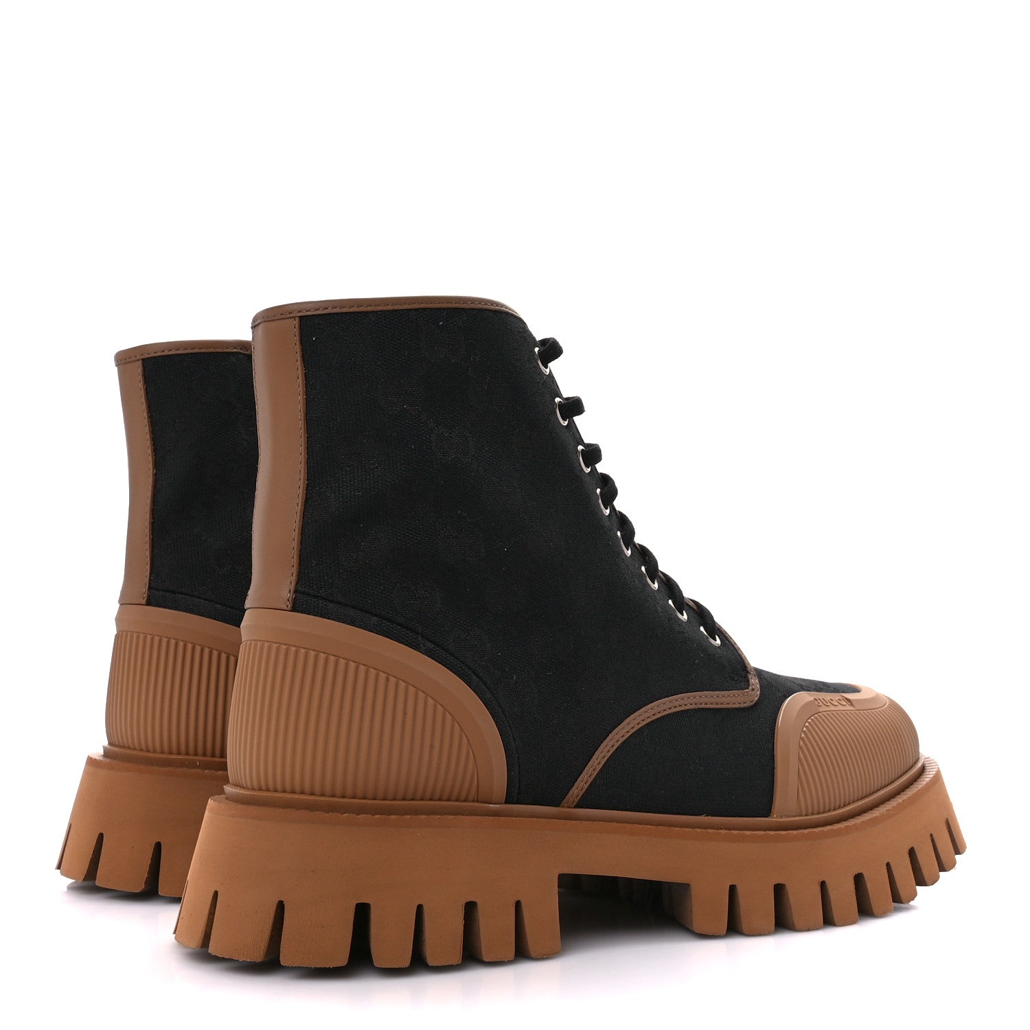 Gucci Monogram Miro Soft Calfskin Mens Lace Up Combat Boots 8.5 Black Koi Beige 4 of 9