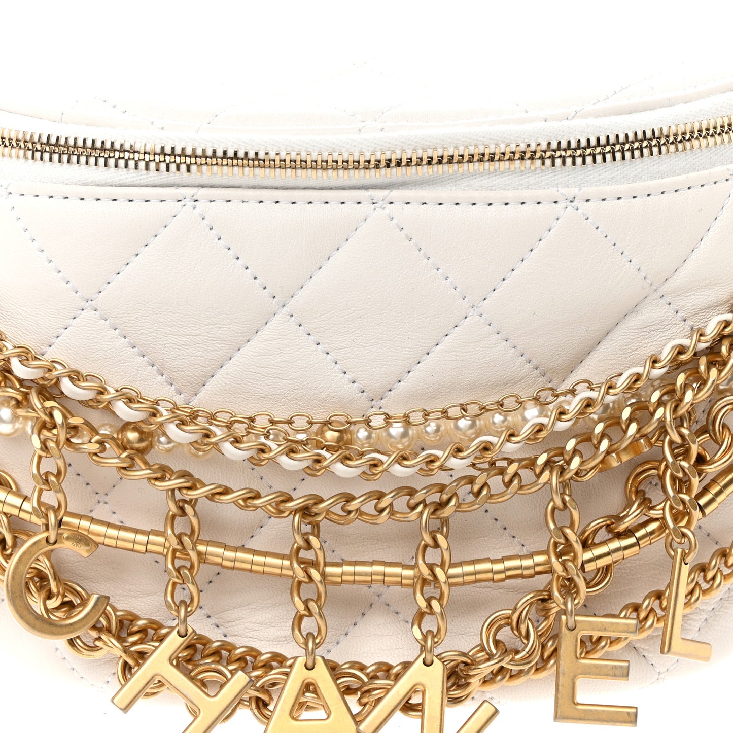 Lambskin Quilted All About Chains Waist Belt Bag White