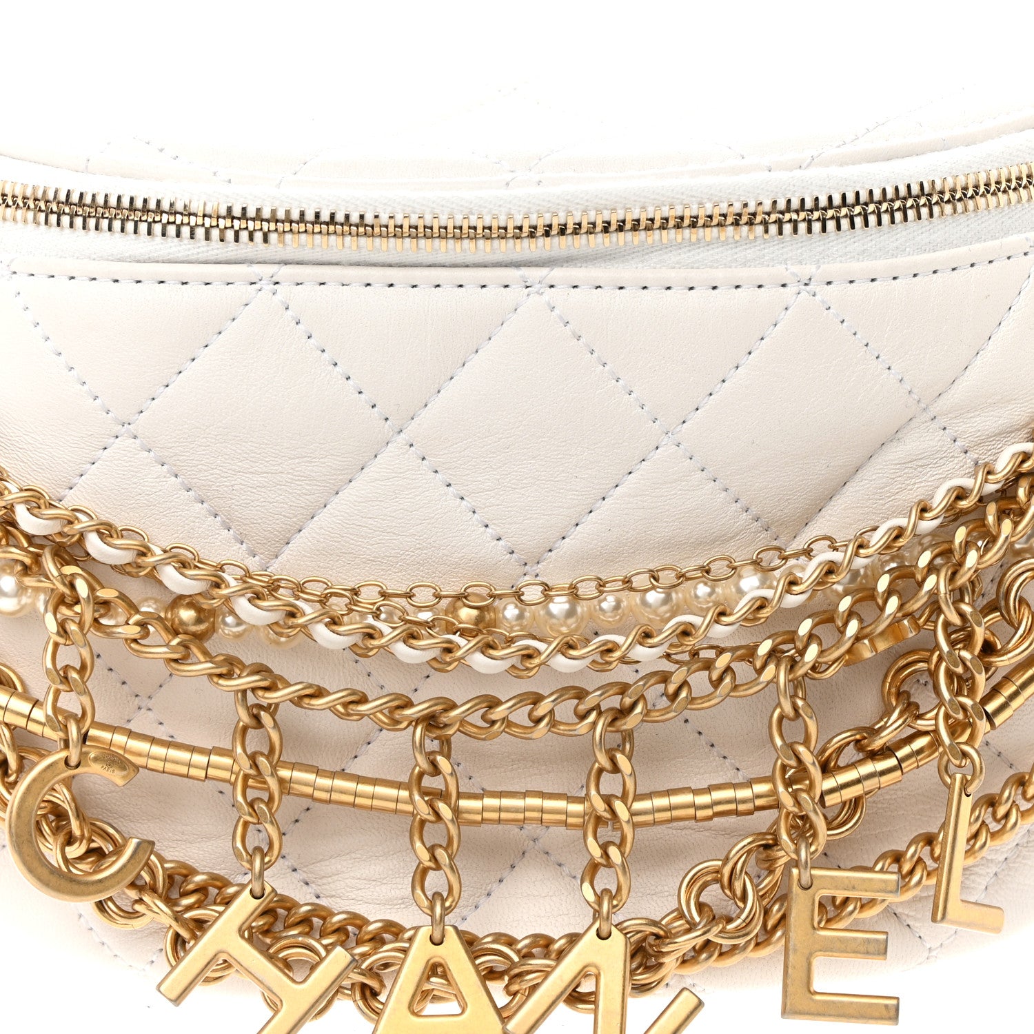 Chanel Lambskin Quilted All About Chains Waist Belt Bag White 8 of 13