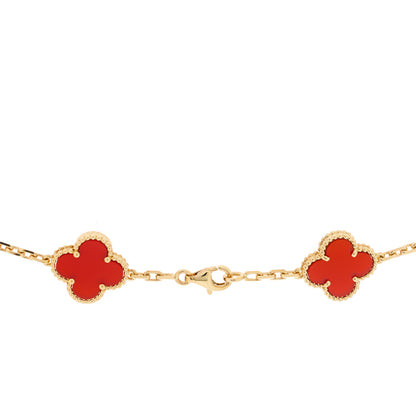 Van Cleef & Arpels 18K Yellow Gold Carnelian 10 Motifs Vintage Alhambra Necklace 4 of 7