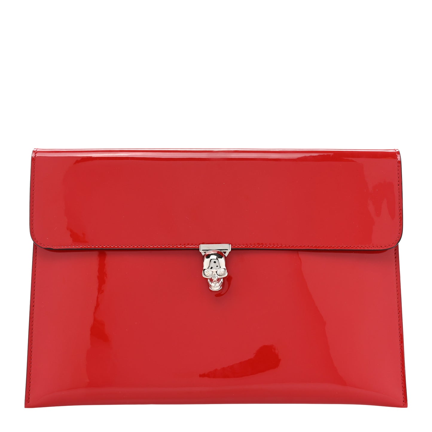 Patent Skull Lock Envelope Clutch Red