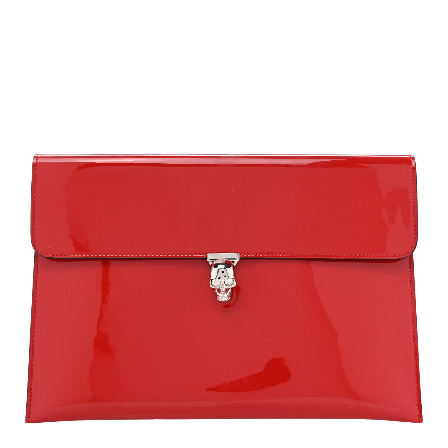 Alexander McQueen Patent Skull Lock Envelope Clutch Red 1 of 9