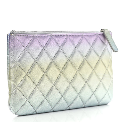 Chanel Gradient Metallic Calfskin Quilted Cosmetic Case Silver Blue Yellow Purple 3 of 8