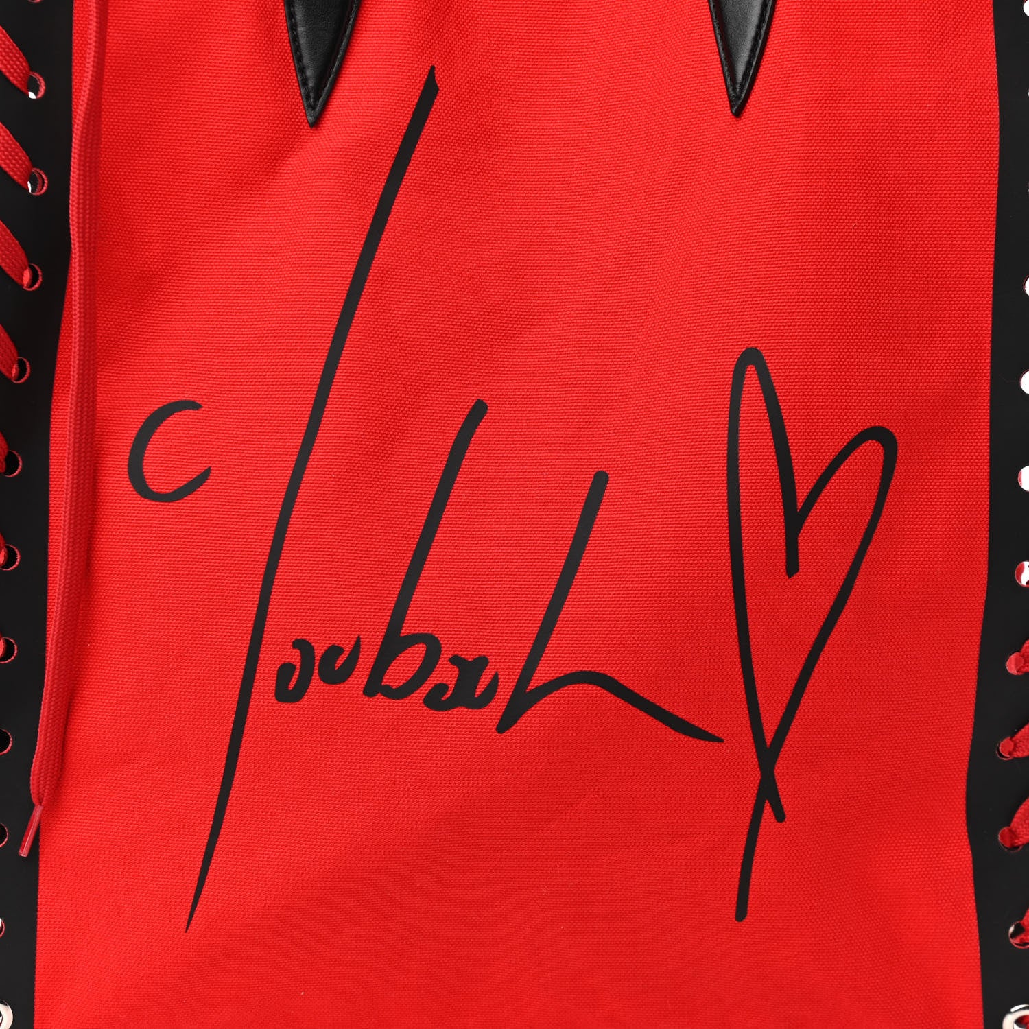 Christian Louboutin Braided Canvas Mini Cabalace Shopper Tote Red Black 6 of 10