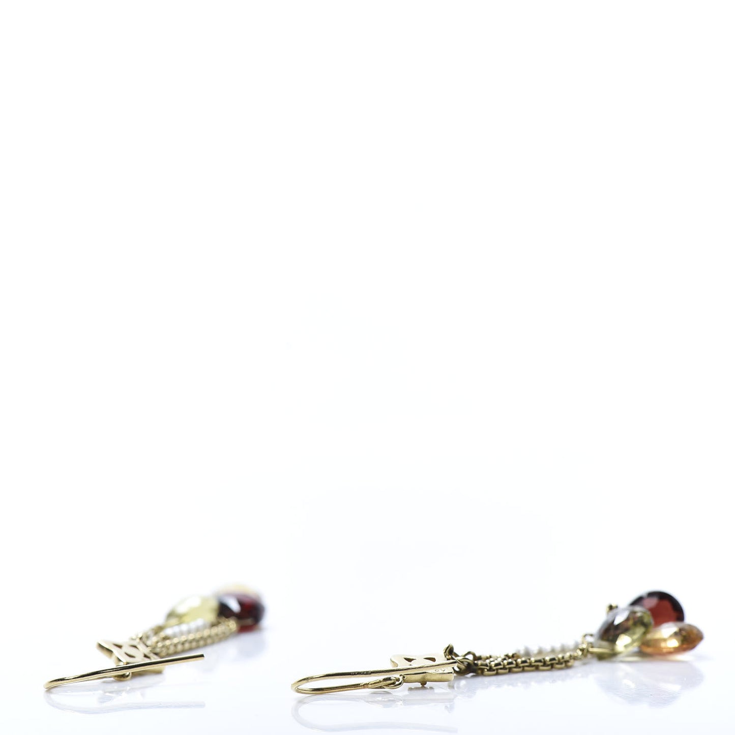 18K Yellow Gold Sapphire Garnet Prasiolite Citrine Pearl Drop Earrings