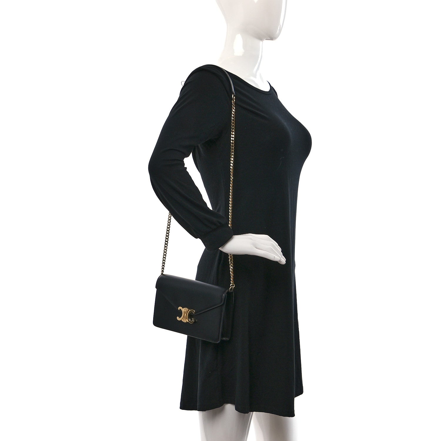 Celine Shiny Calfskin Triomphe Margo Wallet on Chain Black 2 of 10