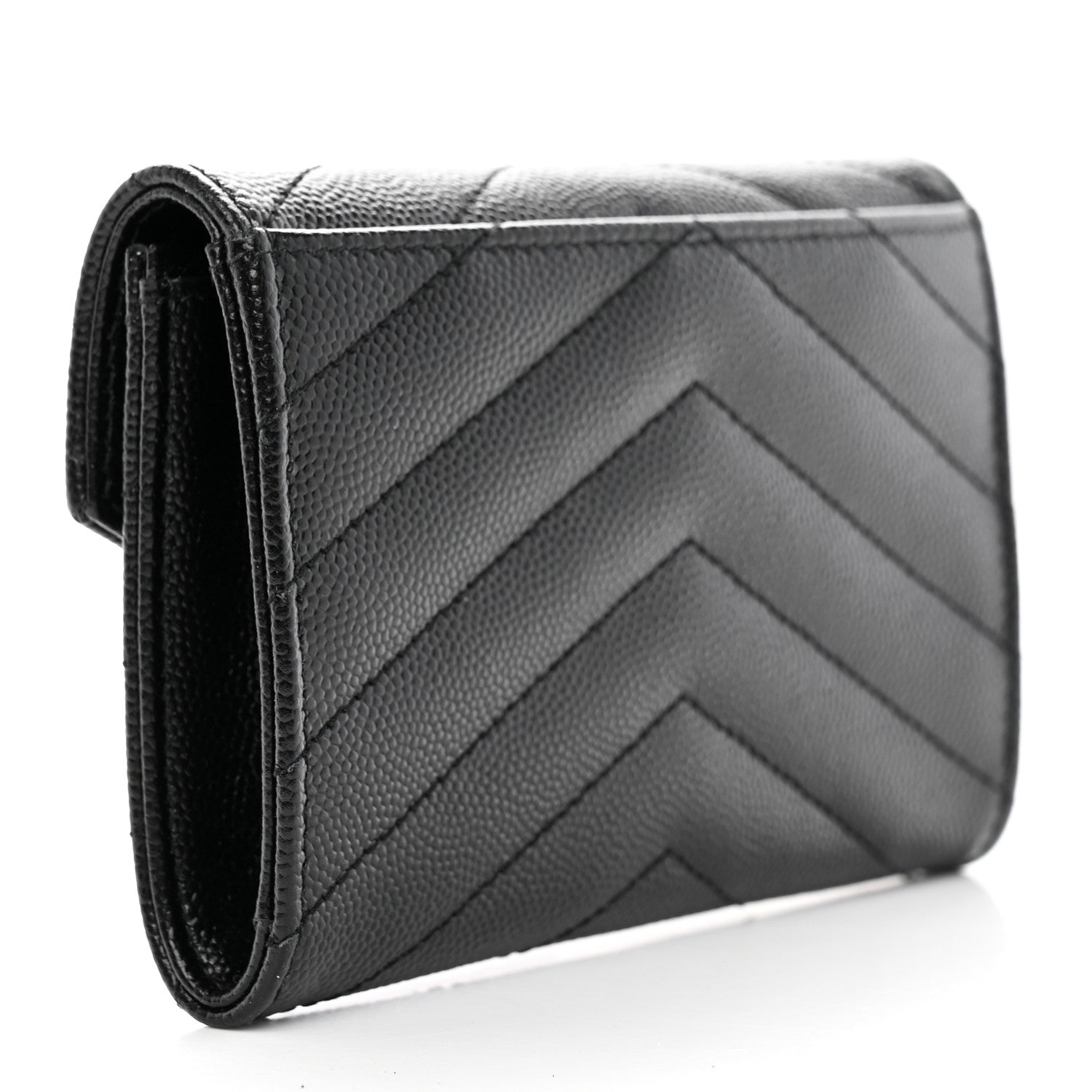 Saint Laurent Grain De Poudre Matelasse Chevron Small Monogram Envelope Wallet Black 3 of 8