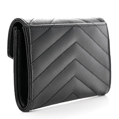 Saint Laurent Grain De Poudre Matelasse Chevron Small Monogram Envelope Wallet Black 3 of 8