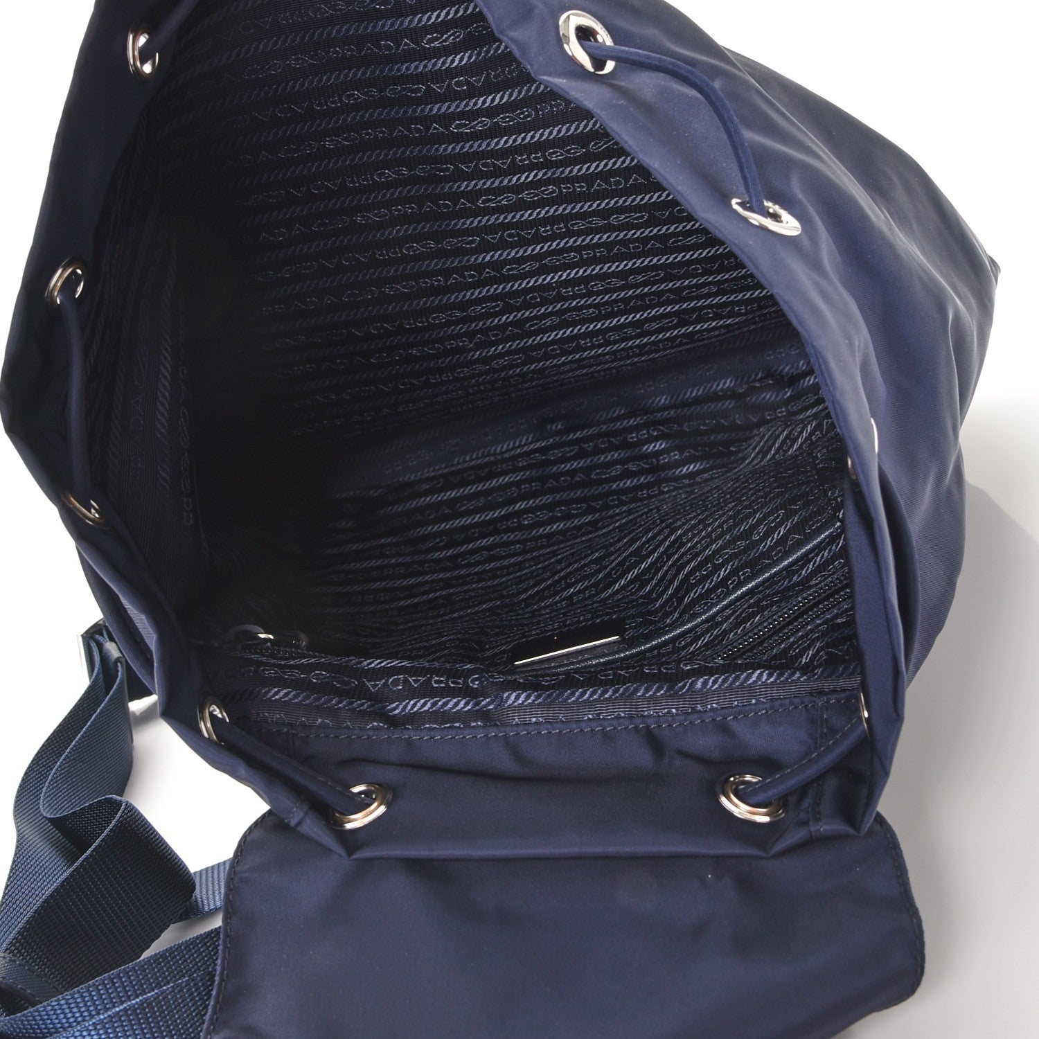 Prada Nylon Vela Saffiano Medium Cinch Backpack Baltico 5 of 8