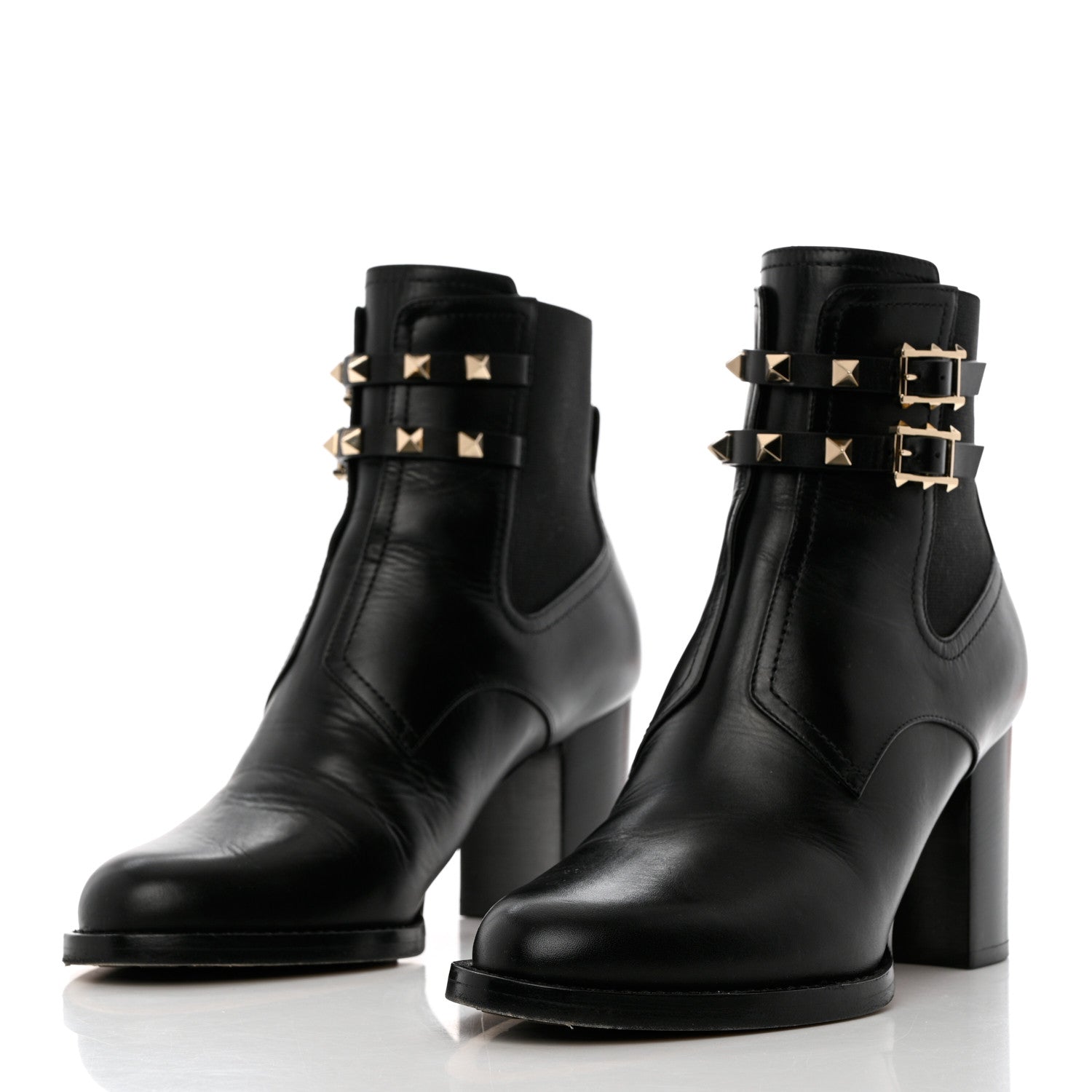 Valentino Garavani Calfskin Rockstud Double Buckle Beatle Chelsea 70mm Ankle Boots 39 Black 3 of 10