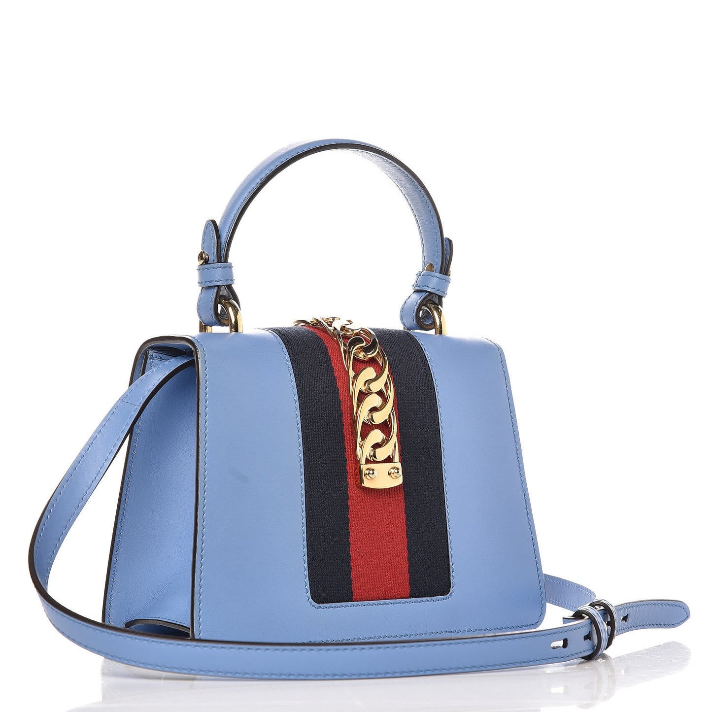 Vitello Fontanella Web Mini Sylvie Top Handle Bag Clear Sky Blue