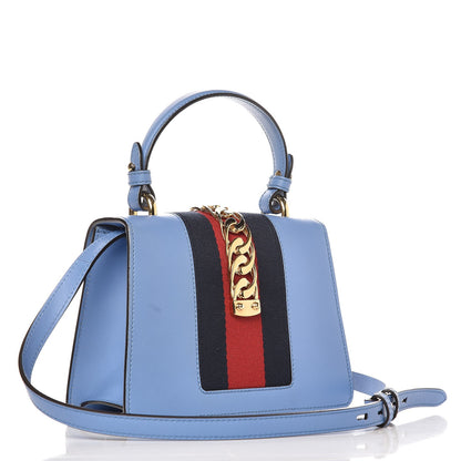 Gucci Vitello Fontanella Web Mini Sylvie Top Handle Bag Clear Sky Blue 5 of 13