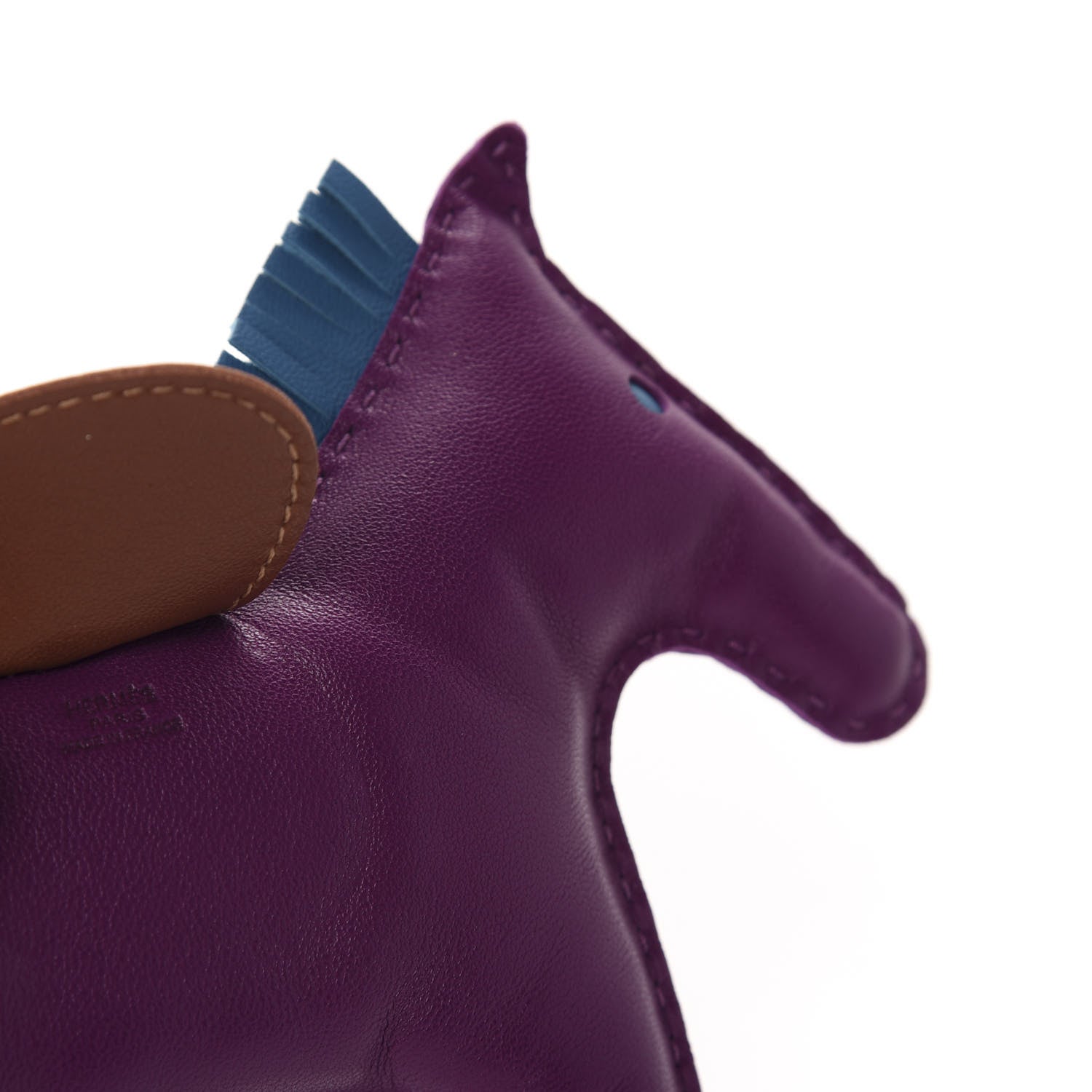 Hermes Milo Lambskin Grigri Rodeo Horse Bag Charm GM Anemone Bleu Izmir Fauve 3 of 4