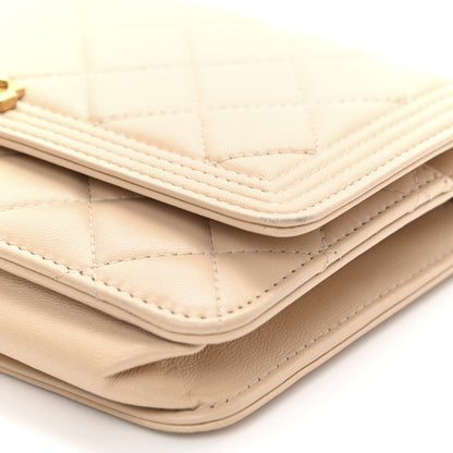 Chanel Lambskin Quilted Boy Wallet On Chain WOC Beige 12 of 14