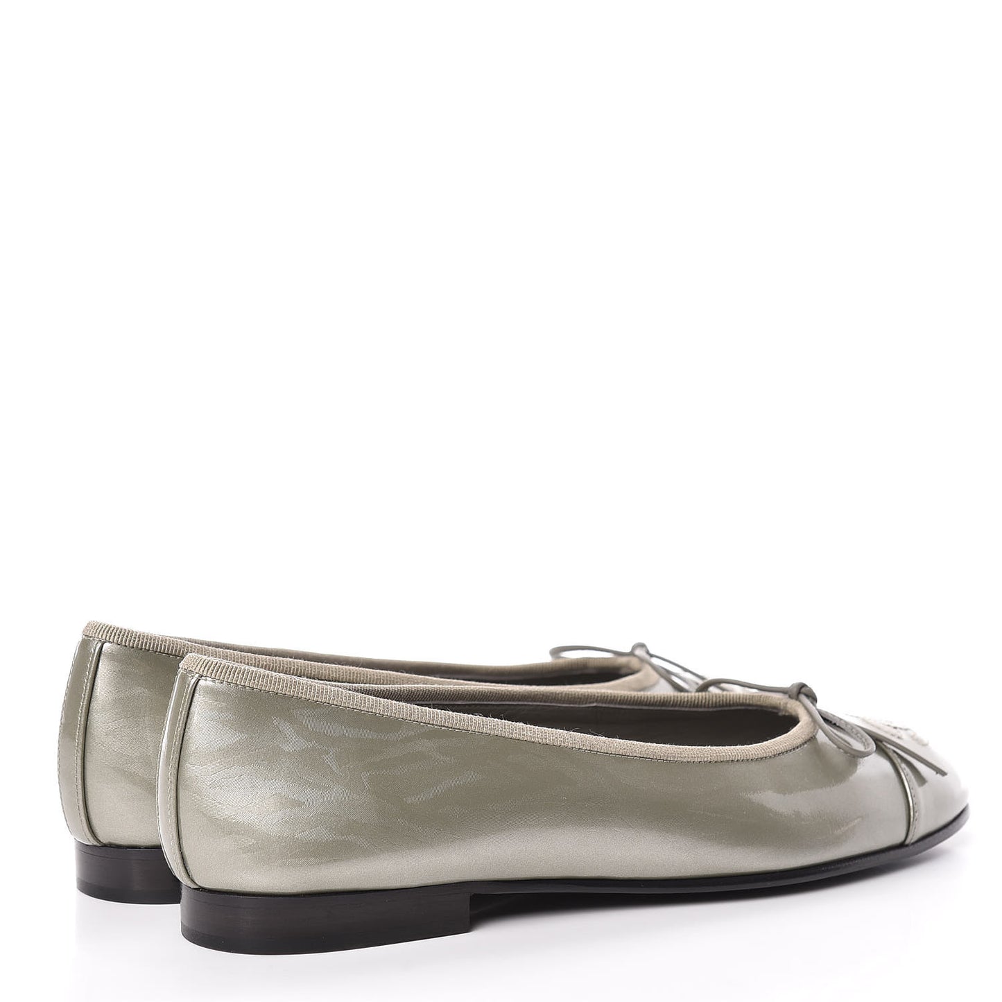 Patent Calfskin CC Cap Toe Ballerina Flats 36.5 Light Grey
