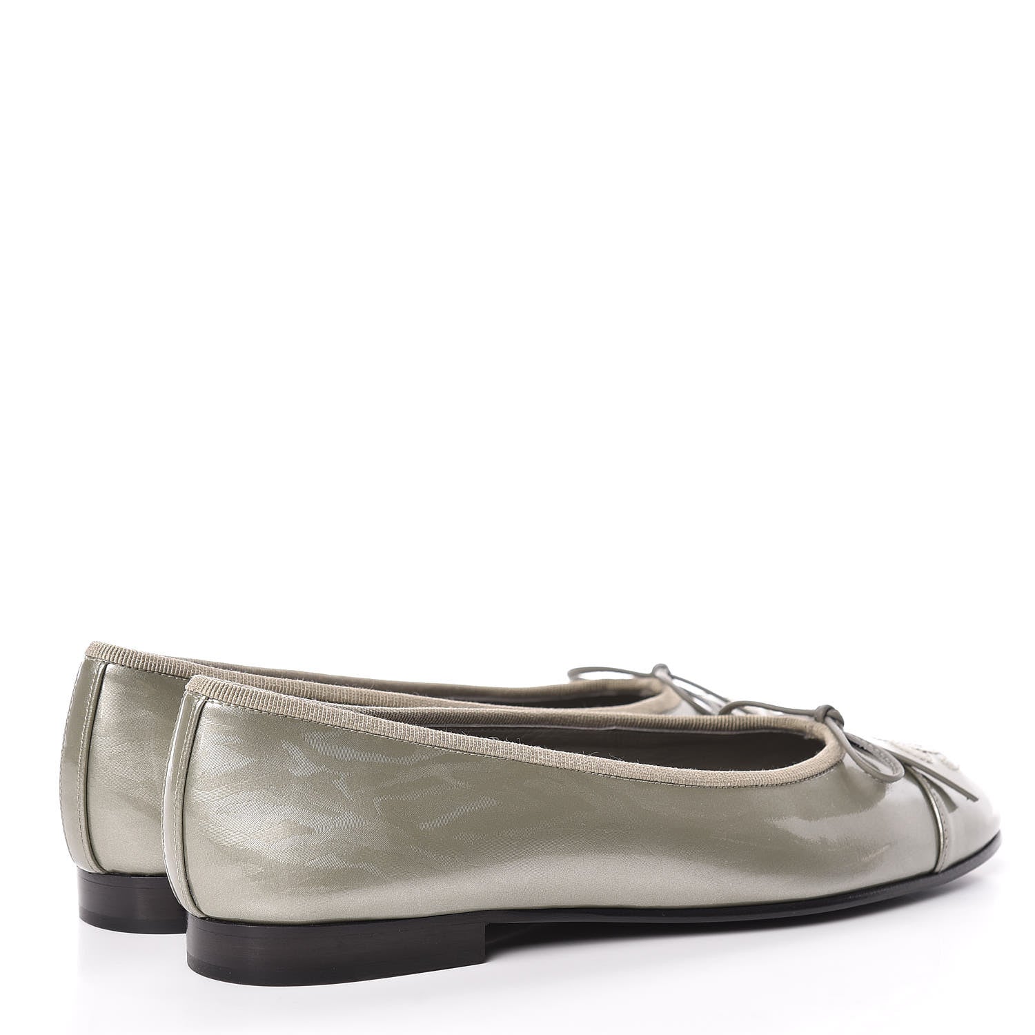 Chanel Patent Calfskin CC Cap Toe Ballerina Flats 36.5 Light Grey 4 of 11