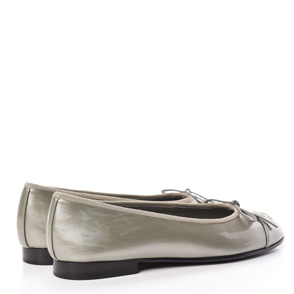 Chanel Patent Calfskin CC Cap Toe Ballerina Flats 36.5 Light Grey 4 of 11