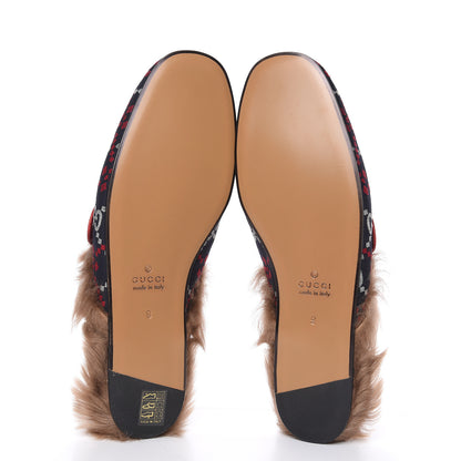 Gucci Canvas GG Monogram Diamond Fur Web GG Mens Princetown Slippers 9 Midnight Blue Hibiscus Red 5 of 8