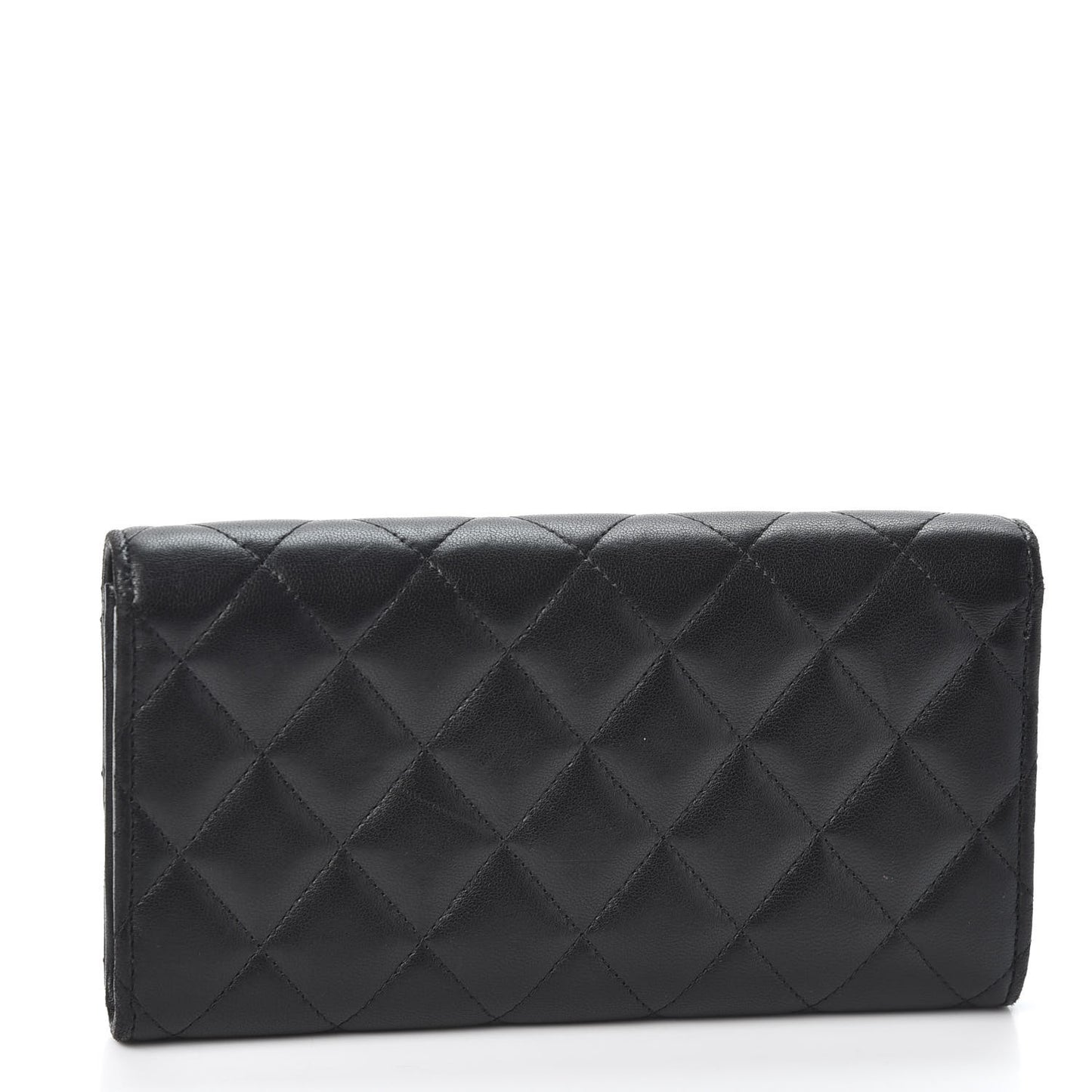 Lambskin Quilted Large Gusset Flap Wallet Black