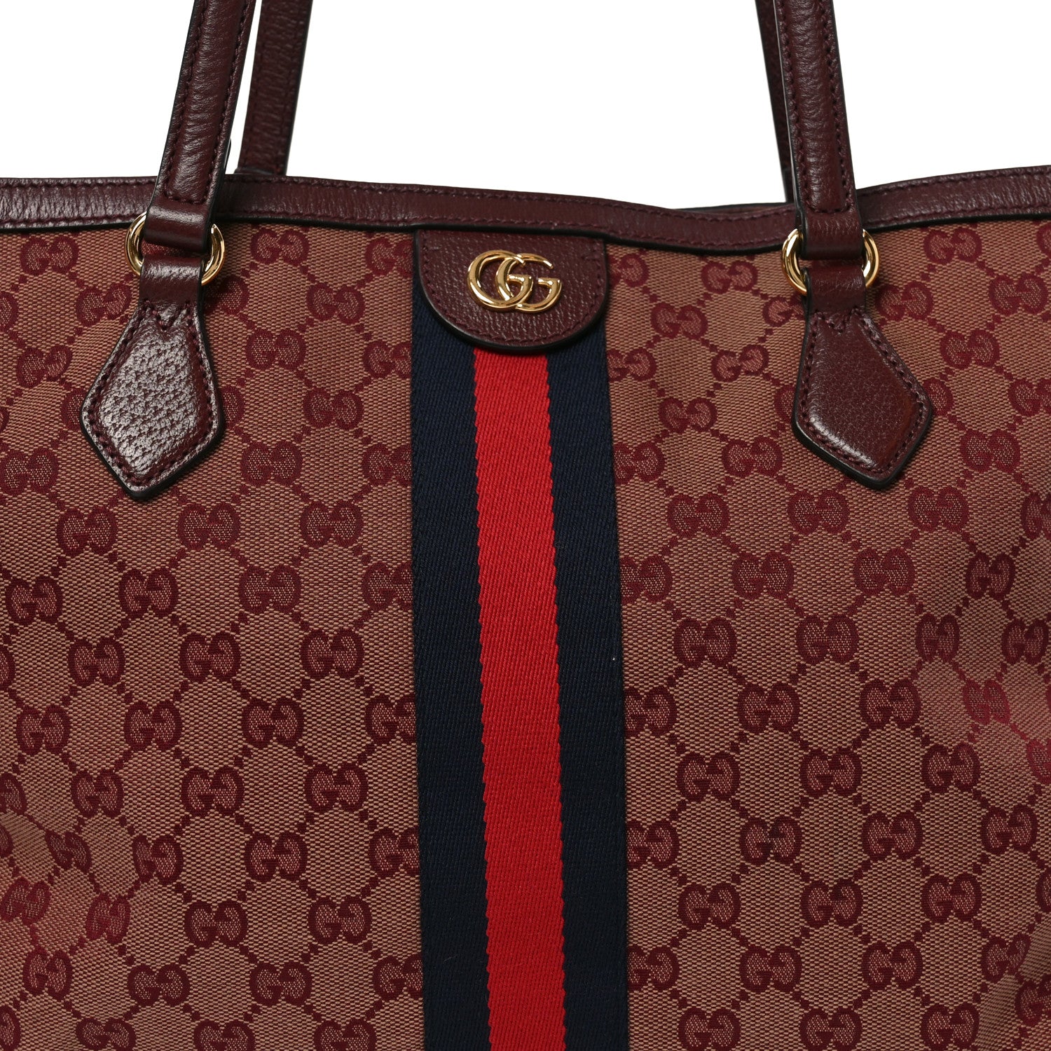 Gucci Monogram Textured Dollar Calfskin Web Medium Ophidia Shopping Tote Sahara Rubino Chardonnay 8 of 11