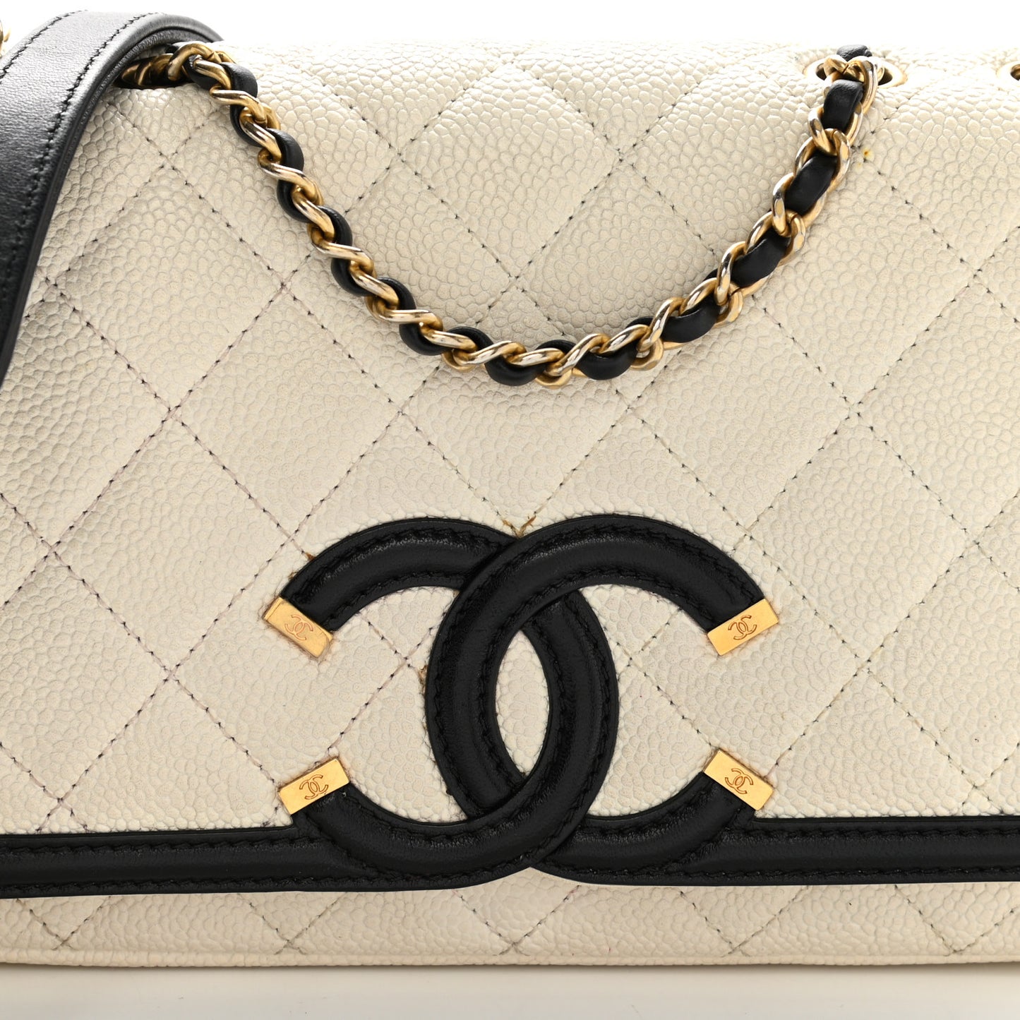 Caviar Quilted Small CC Filigree Flap White Black
