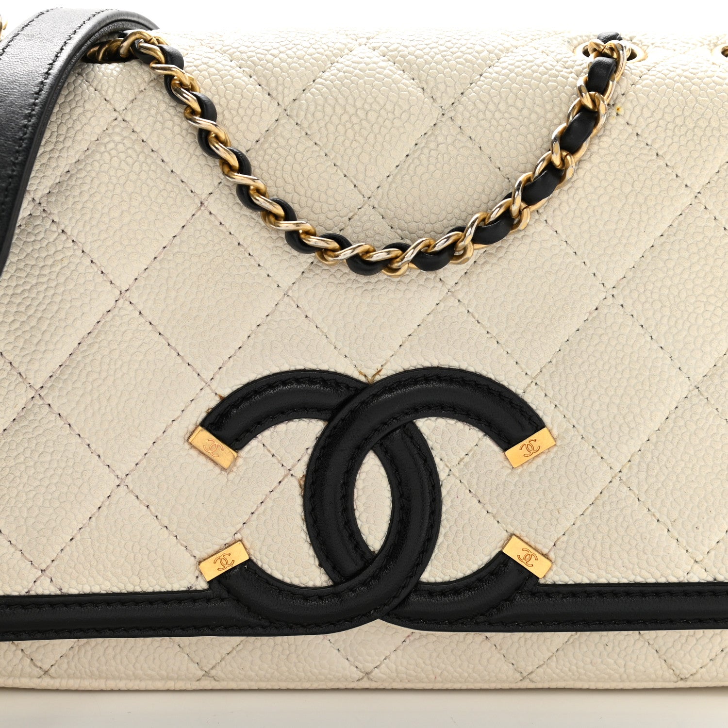 Chanel Caviar Quilted Small CC Filigree Flap White Black 8 of 14