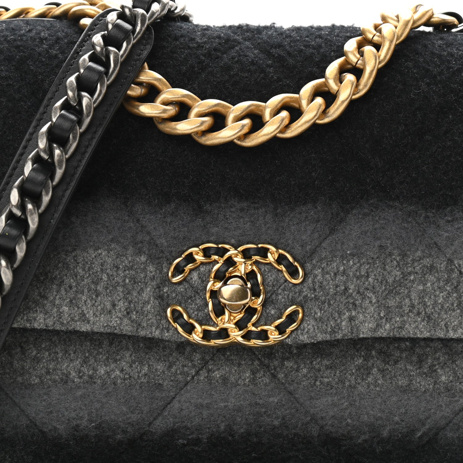 Chanel Wool Quilted Medium Chanel 19 Flap Black Grey 9 of 11