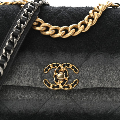 Chanel Wool Quilted Medium Chanel 19 Flap Black Grey 9 of 11