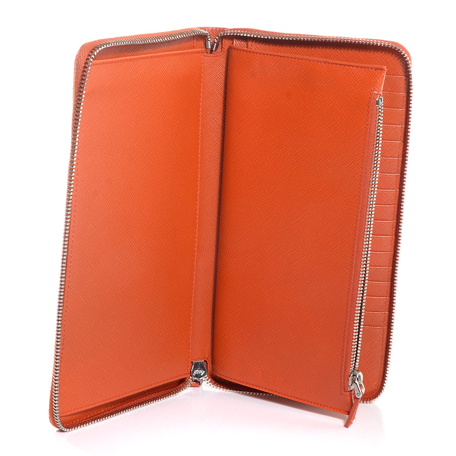 Prada Saffiano Zip Around Portfolio Wallet Papaya 6 of 8