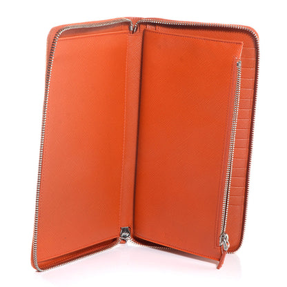 Prada Saffiano Zip Around Portfolio Wallet Papaya 6 of 8