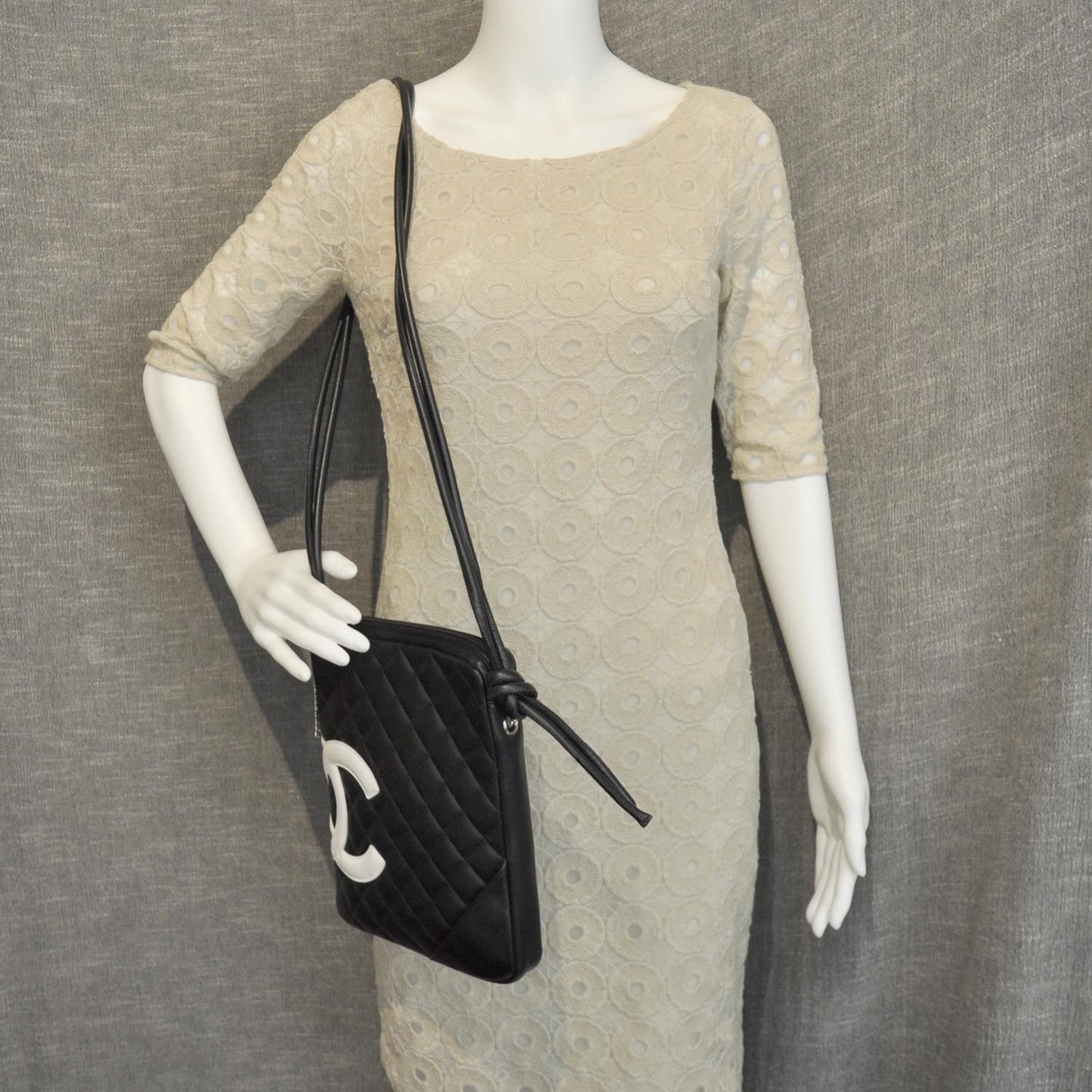 Calfskin Quilted Medium Cambon Messenger Black White