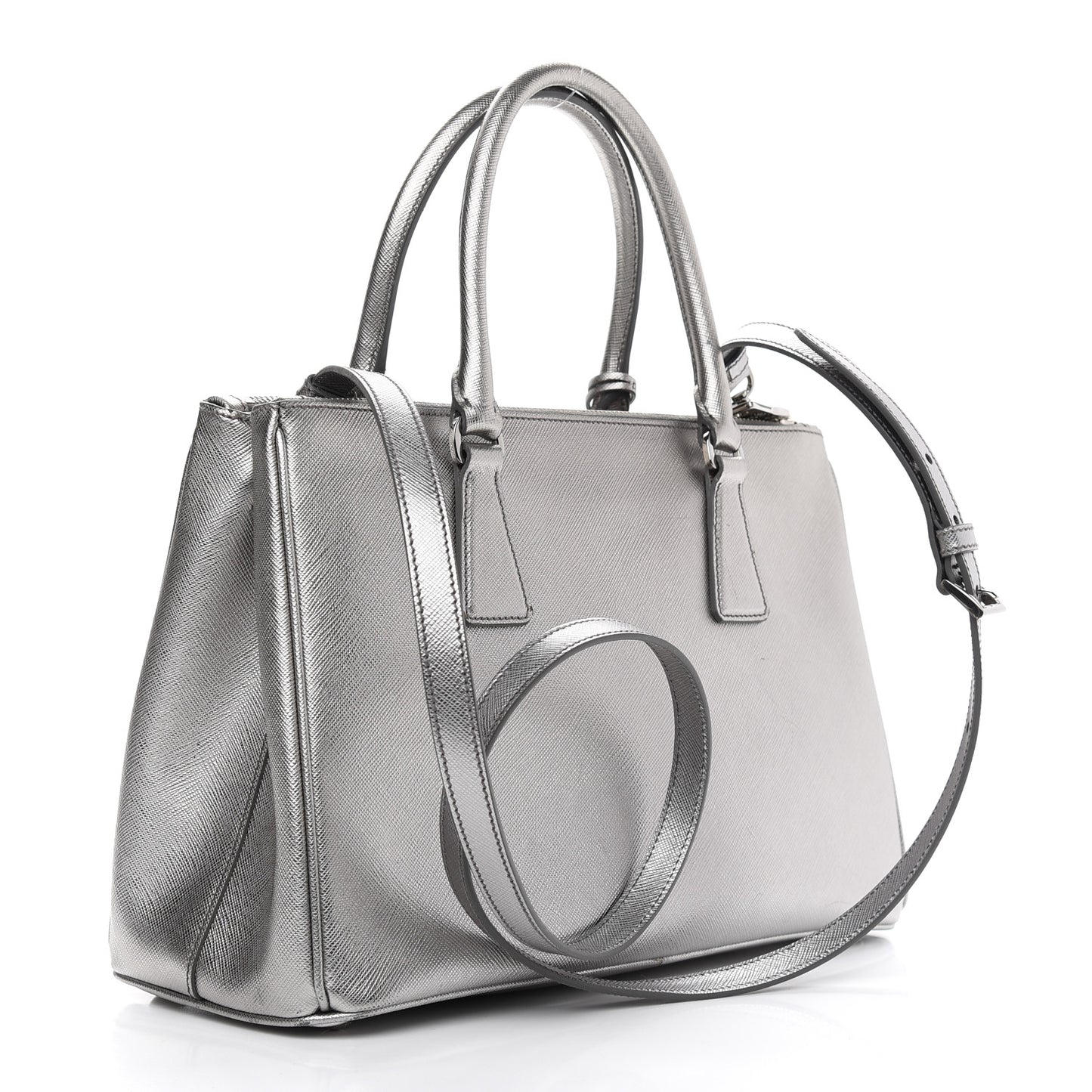 Metallic Saffiano Small Galleria Double Zip Tote Cromo