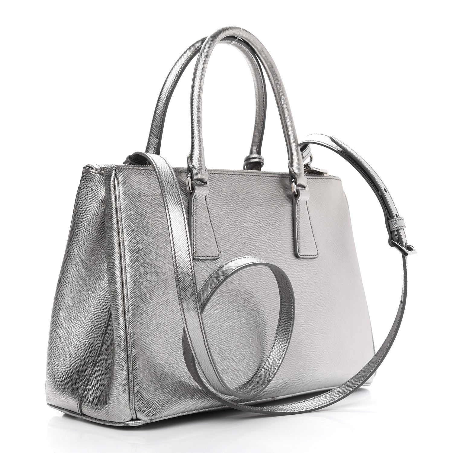 Prada Metallic Saffiano Small Galleria Double Zip Tote Cromo 3 of 12