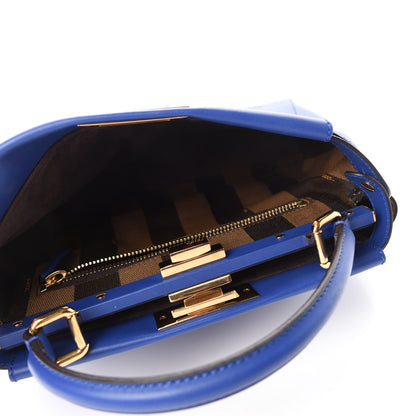 Fendi Vitello Morgan Fabric Jacquard Pequin Medium Peekaboo Iconic Satchel Blue Neon Tobacco 5 of 11