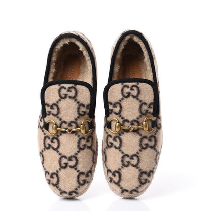 Gucci Covered Wool GG Monogram Womens Fria Horsebit Loafers 36 Beige Ebony Black Butterscotch 5 of 11