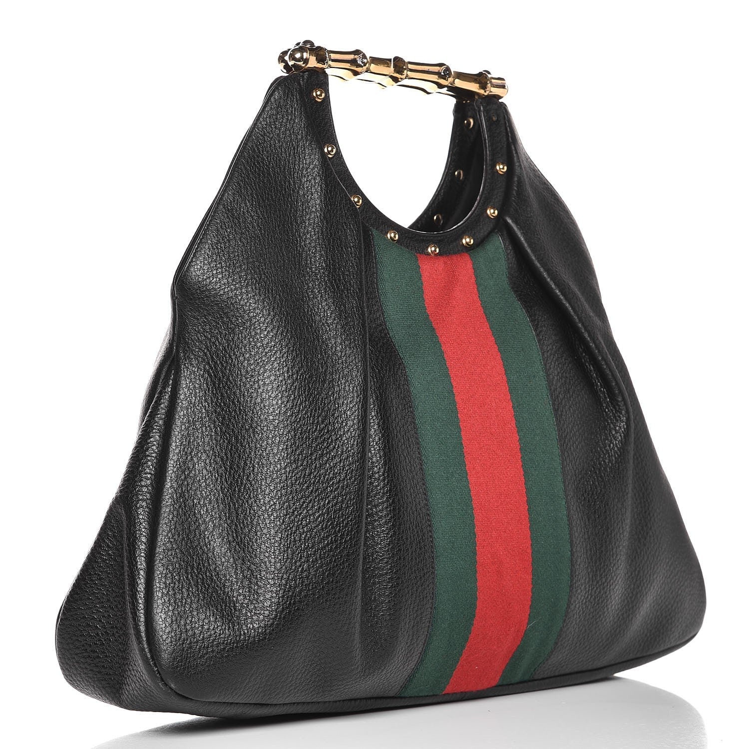 Gucci Calfskin Web Metal Bamboo Tote Black 3 of 9
