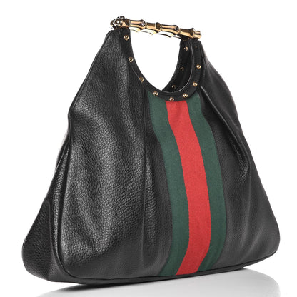 Gucci Calfskin Web Metal Bamboo Tote Black 3 of 9
