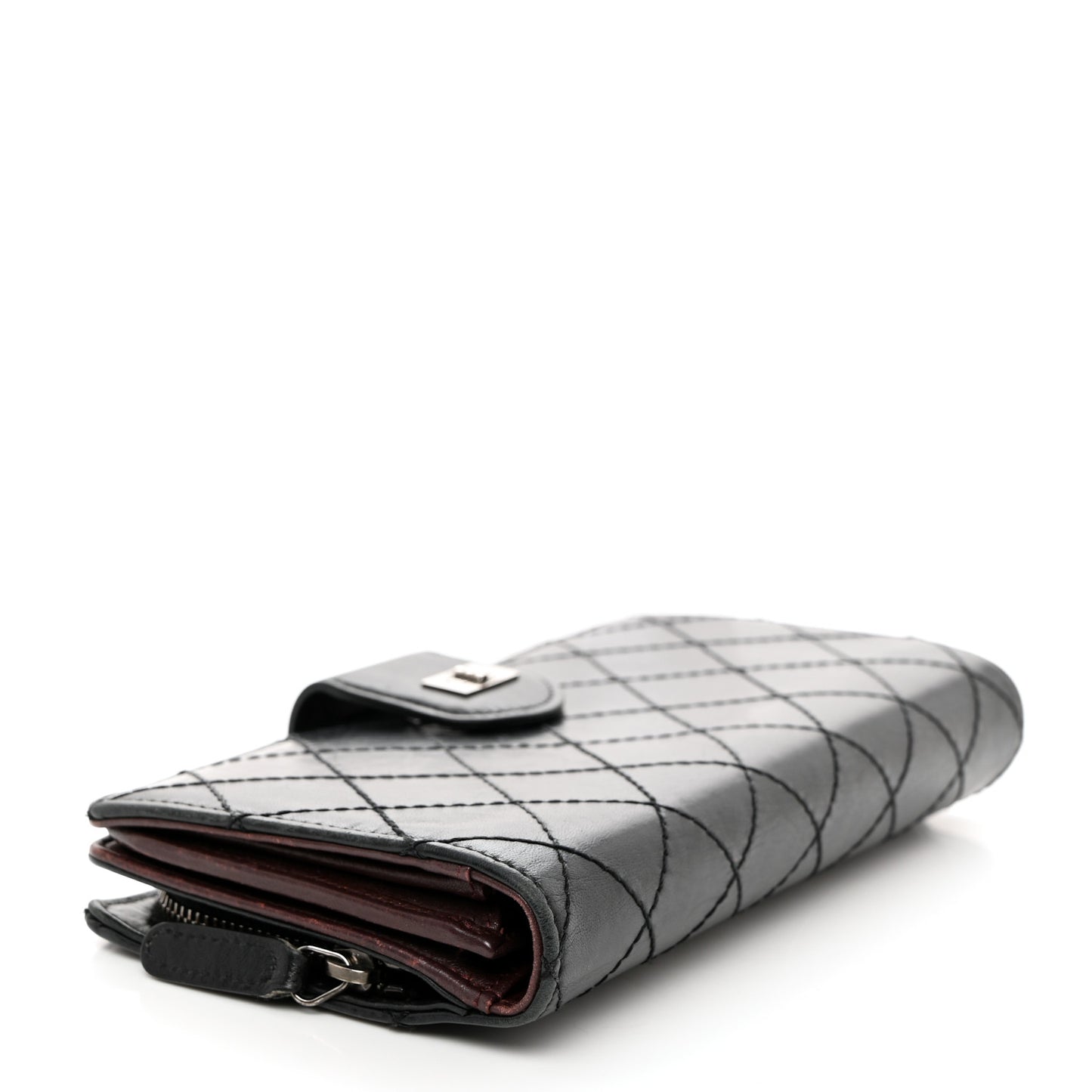 Lambskin Stitched Mademoiselle French Wallet Black