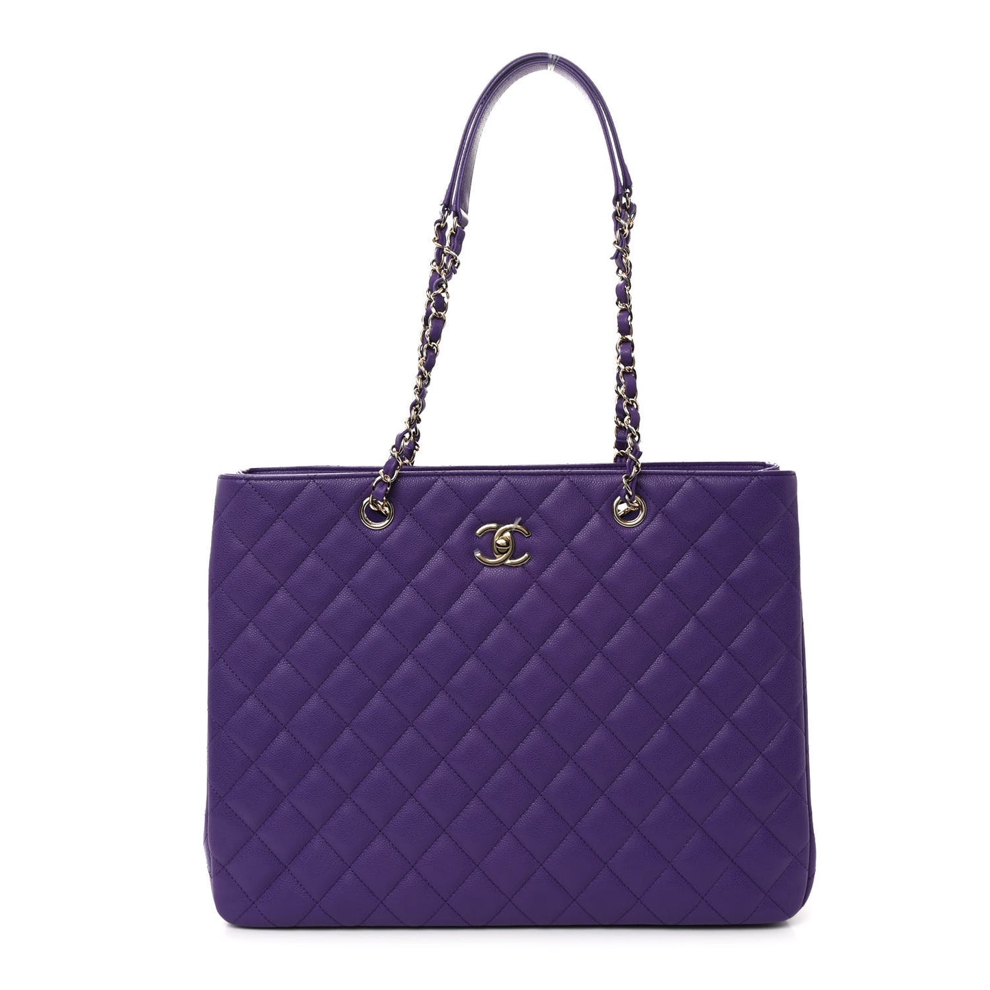 Caviar Quilted Large Classic Shopping Tote Purple