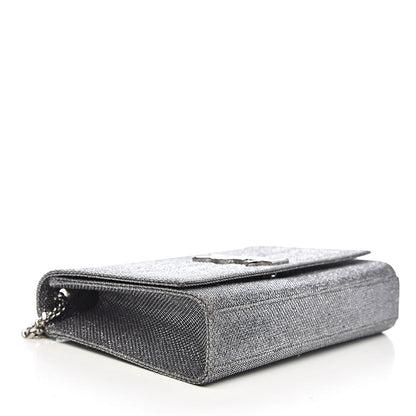 Saint Laurent Metallic Canvas Woven Medium Classic Monogram Kate Satchel Silver 4 of 12