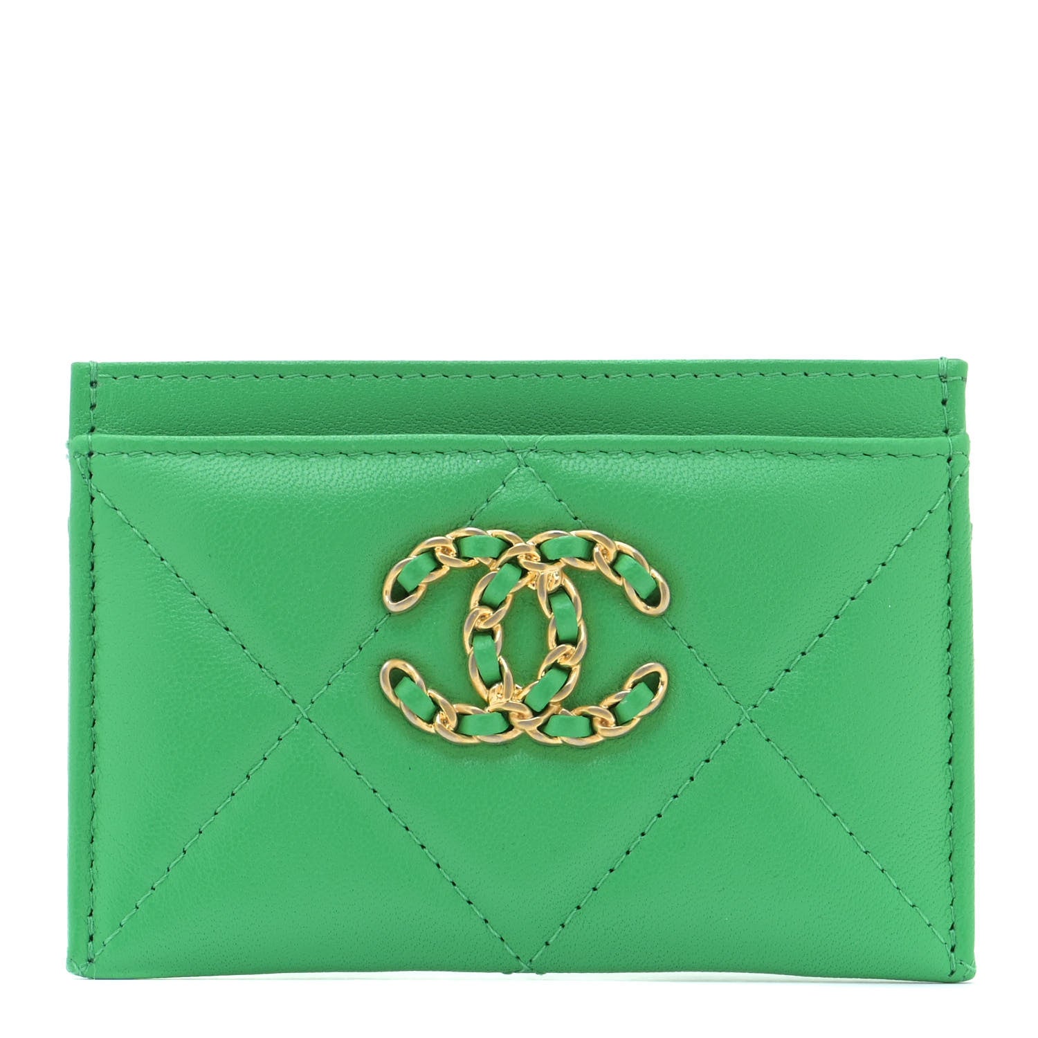 Chanel Lambskin Quilted Chanel 19 Card Holder Green 1 of 12