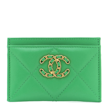 Chanel Lambskin Quilted Chanel 19 Card Holder Green 1 of 12