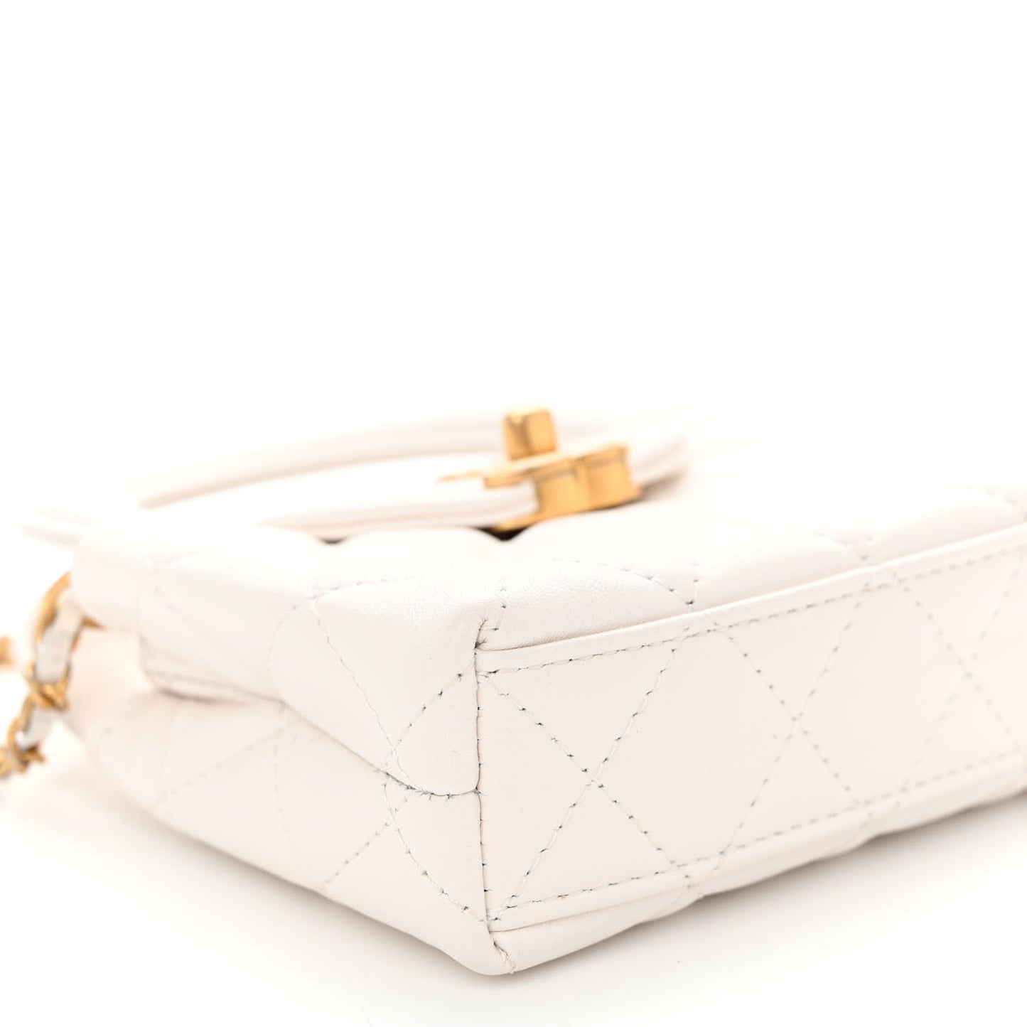 Shiny Aged Calfskin Quilted Mini Nano Kelly Shopper White
