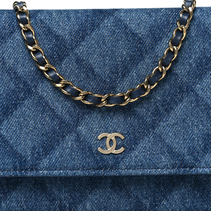 Chanel Denim Printed Wallet On Chain WOC Dark Blue 9 of 11