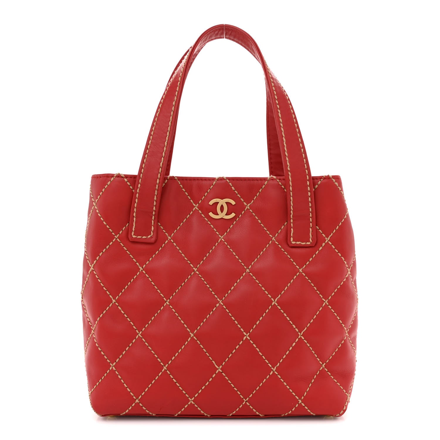 Chanel Calfskin Wild Stitch Tote Red 1 of 15