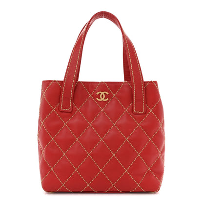 Chanel Calfskin Wild Stitch Tote Red 1 of 15