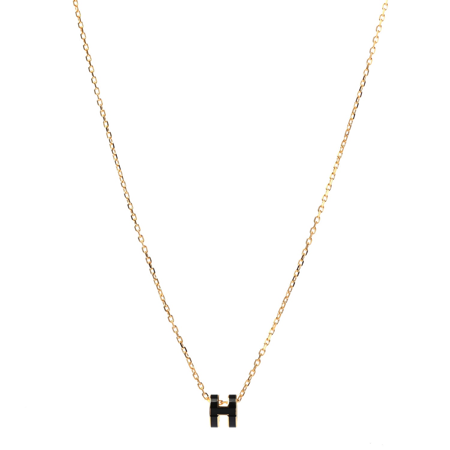 Hermes Lacquered Gold Mini Pop H Pendant Necklace Black 1 of 5
